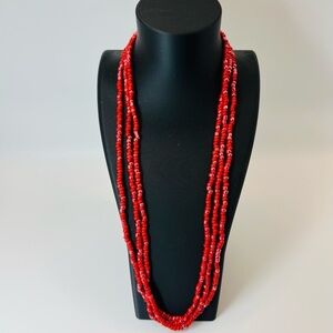 Vibrant Red Multi-Strand Beaded Necklace